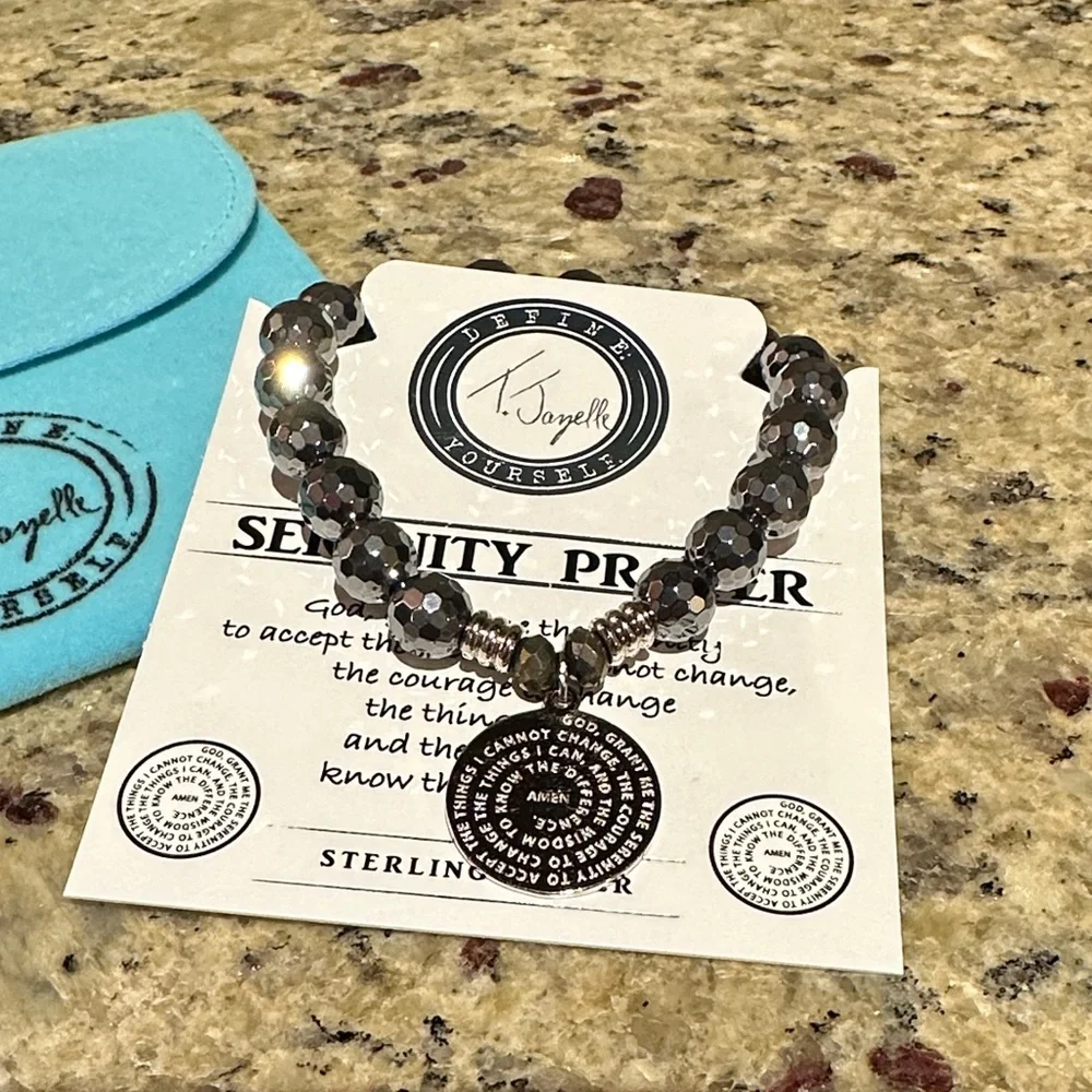 T. Jazelle Terahertz 8mm Stone Bracelet with Silver Serenity Prayer Charm